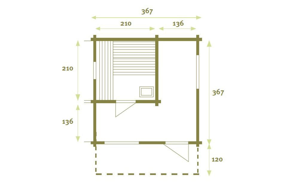 HOT HOUSE Gartensauna / Maße: (B x T x H) 387 x 387 x 282 cm